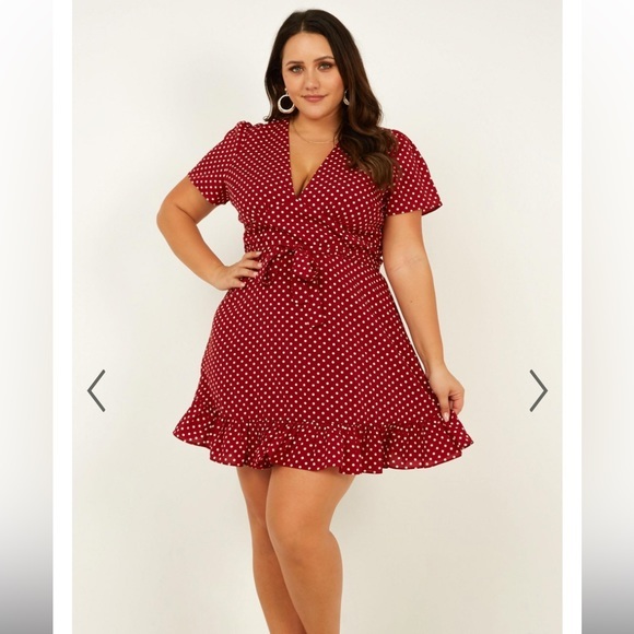 Showpo red and white polka dot dress with fabric tie  Size 20 - Picture 3 of 15